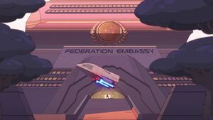 An example of a diplomatic mission outside the Federation: the Federation Embassy on Tulgana IV.
